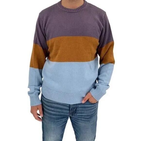 NWT AYR The Yachty Moma Mens Purple Tan Blue Colorblock Sweater - Picture 1 of 10